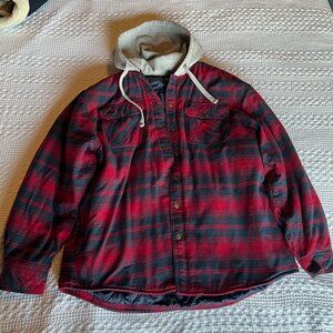 CQR Plaid Flannel Insulated Hooded Shirt Jacket 2XL